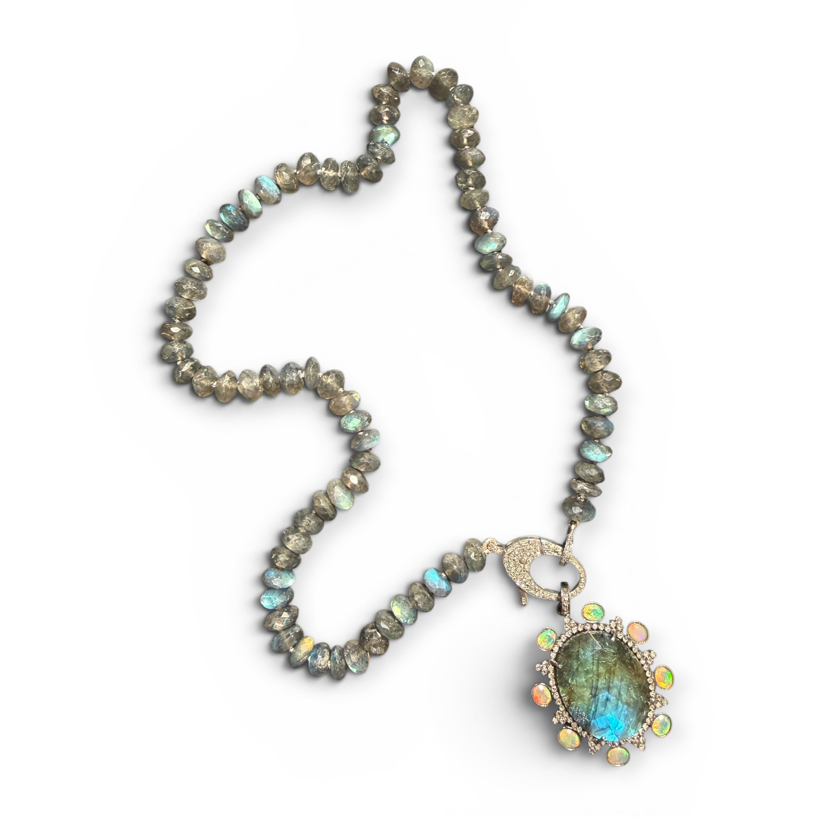 Necklace with gemstone pendant on a white background