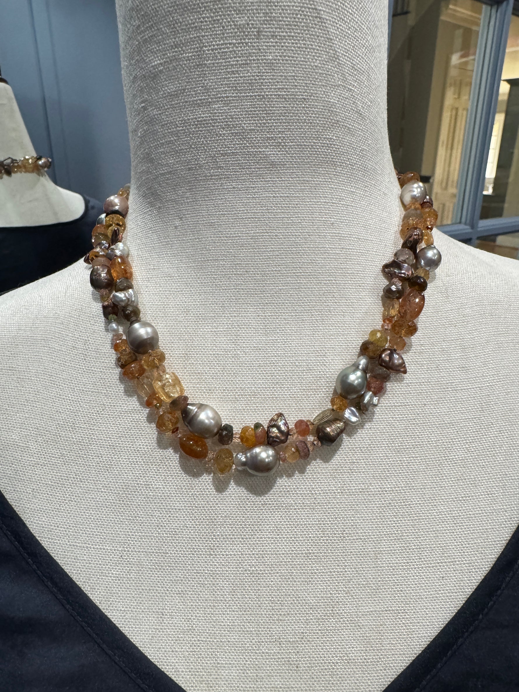 36" Imperial Topaz & Brown Pearl Necklace | Ulka Rocks