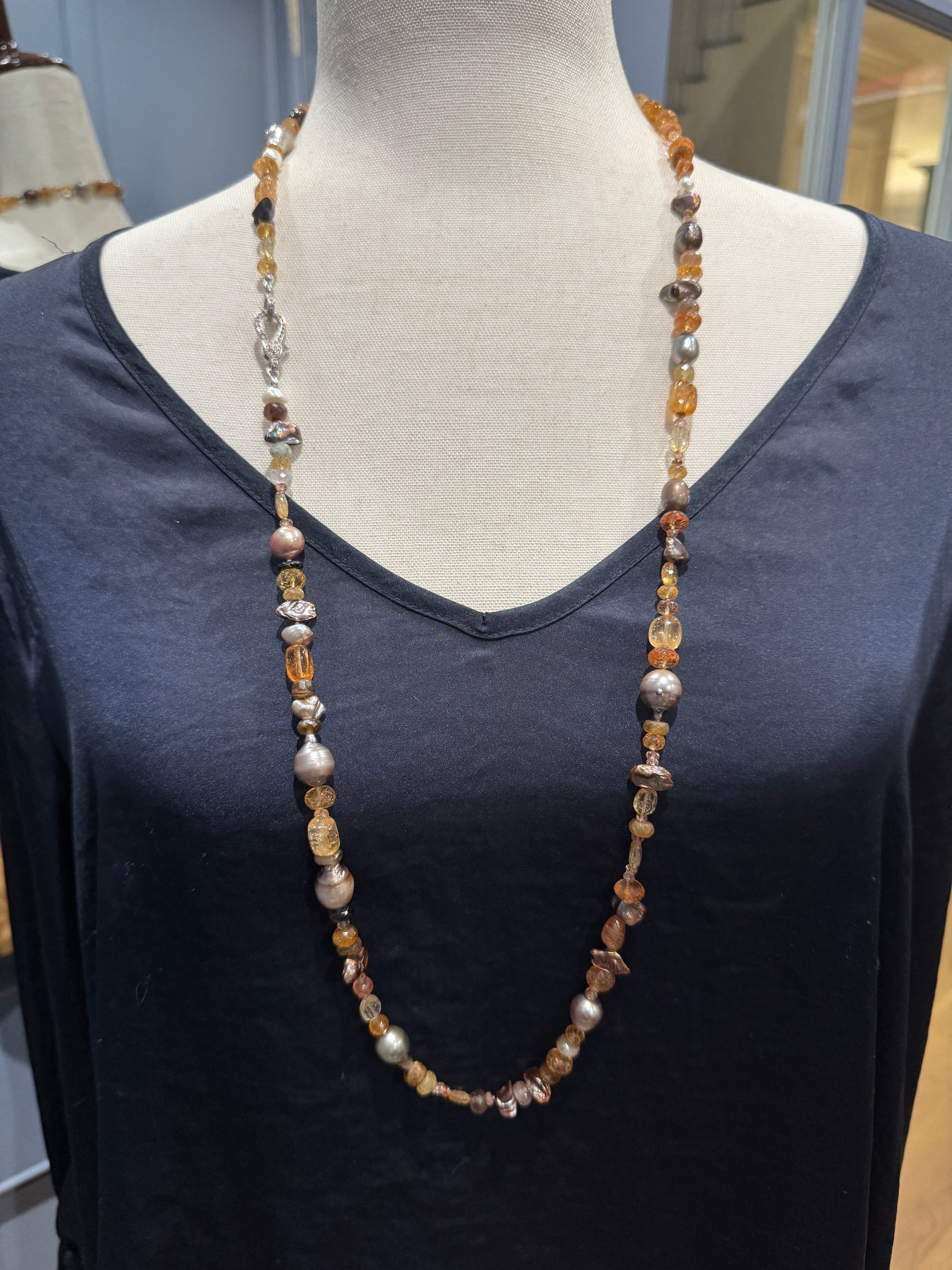 36" Imperial Topaz & Brown Pearl Necklace | Ulka Rocks
