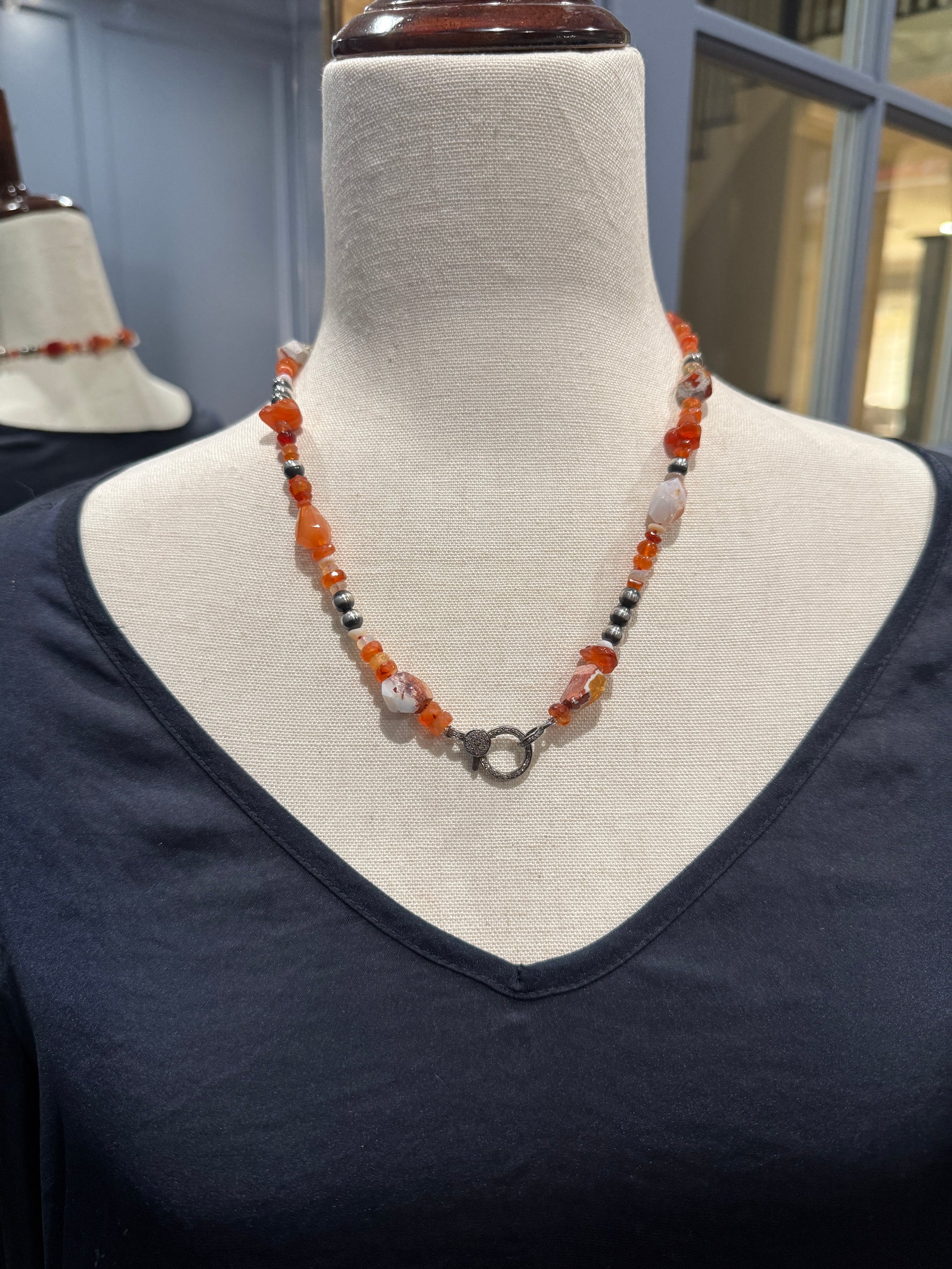 20" Fire Orange Opal, Carnelian & Navajo Pearl Necklace | Ulka Rocks