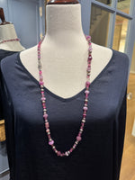 35" Ruby, Kunzite, & Gray Purple Pearl Necklace with Pink Topaz Accents | Ulka Rocks