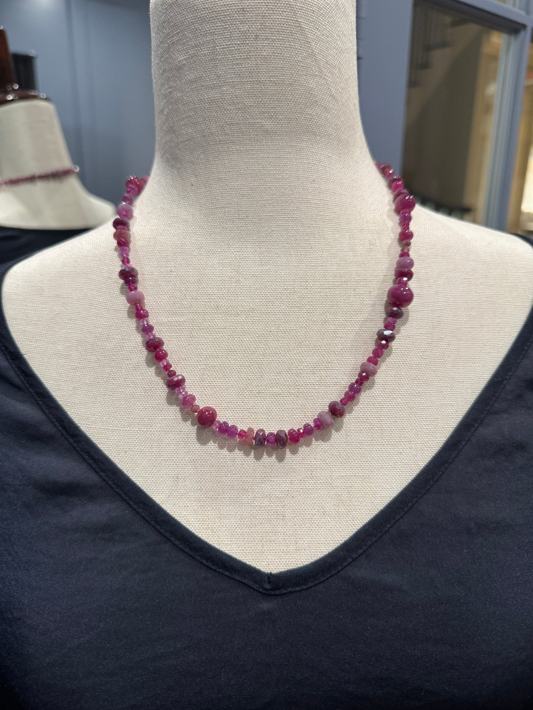 21" Ruby, Pink Sapphire & Red Labradorite Necklace | Ulka Rocks