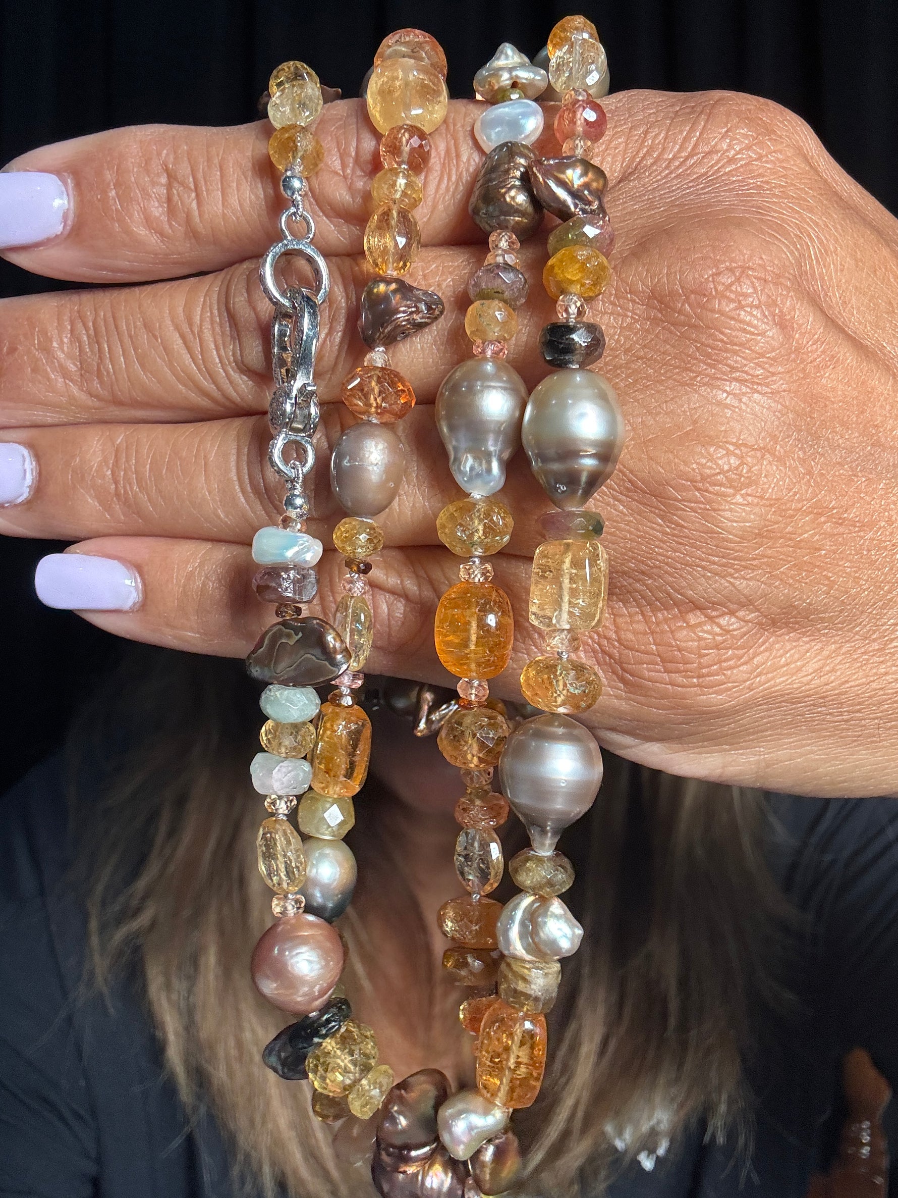 36" Imperial Topaz & Brown Pearl Necklace | Ulka Rocks