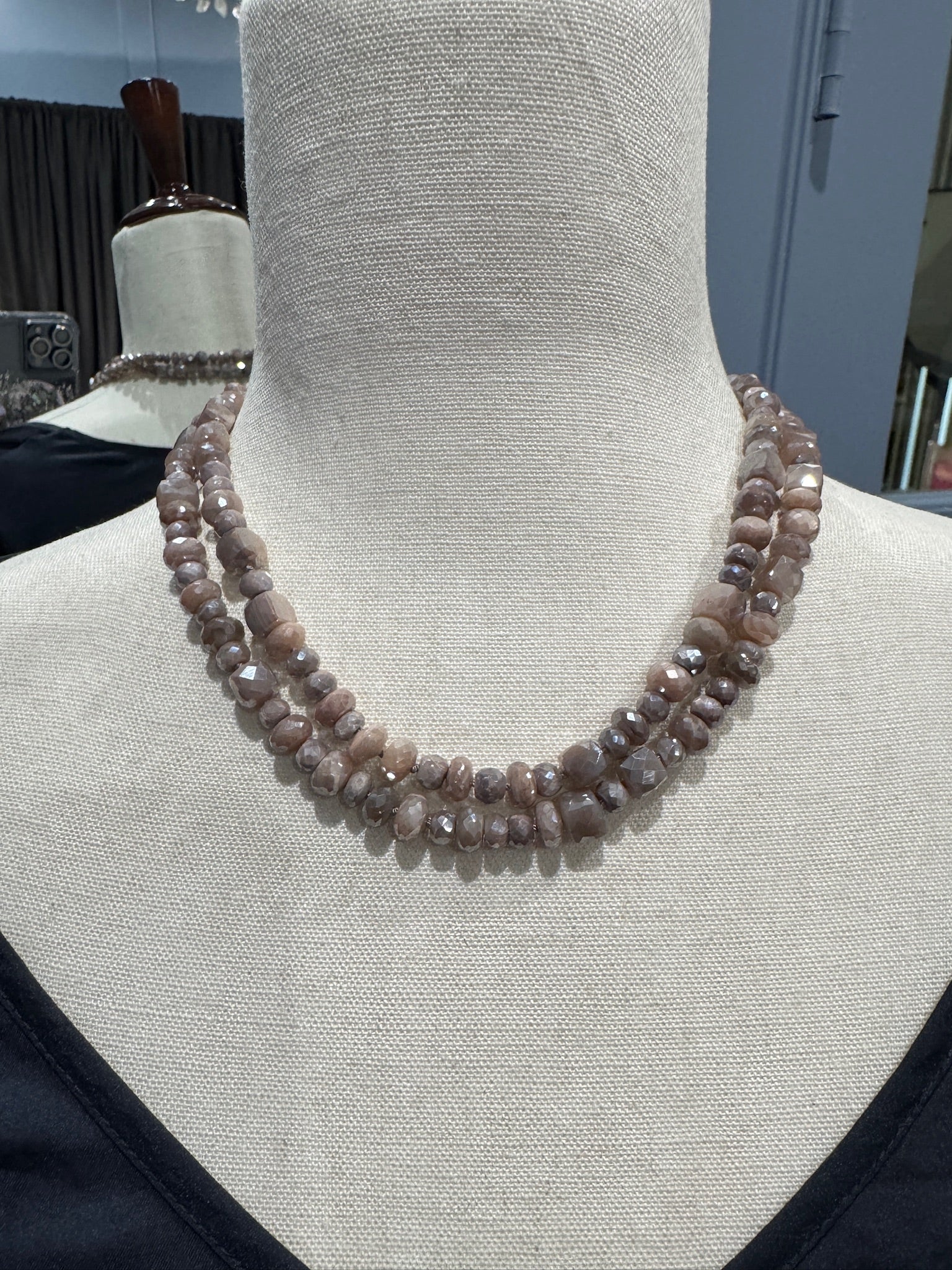 36" Peach & Gray Orange Moonstone Necklace | Ulka Rocks