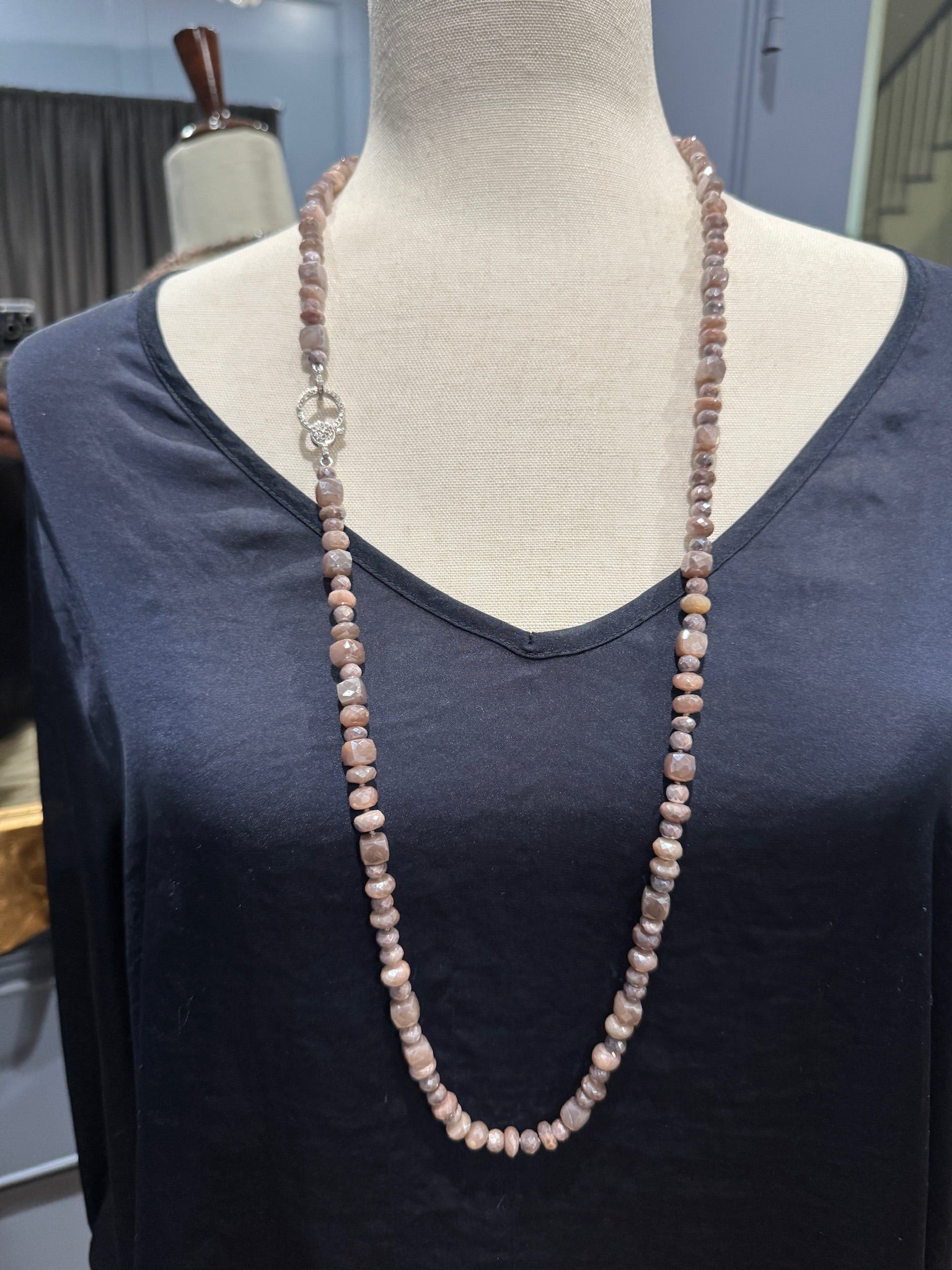 36" Peach & Gray Orange Moonstone Necklace | Ulka Rocks