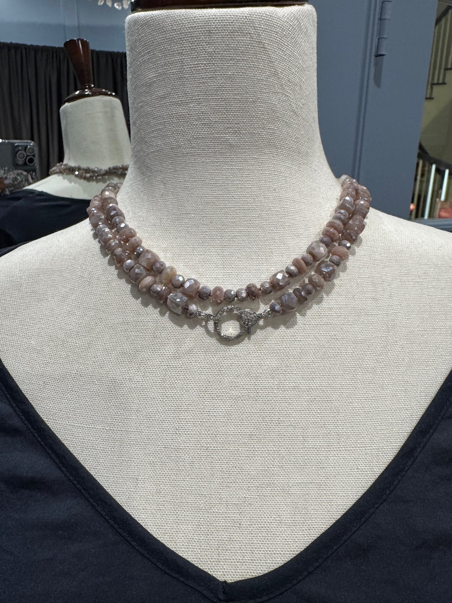 36" Peach & Gray Orange Moonstone Necklace | Ulka Rocks