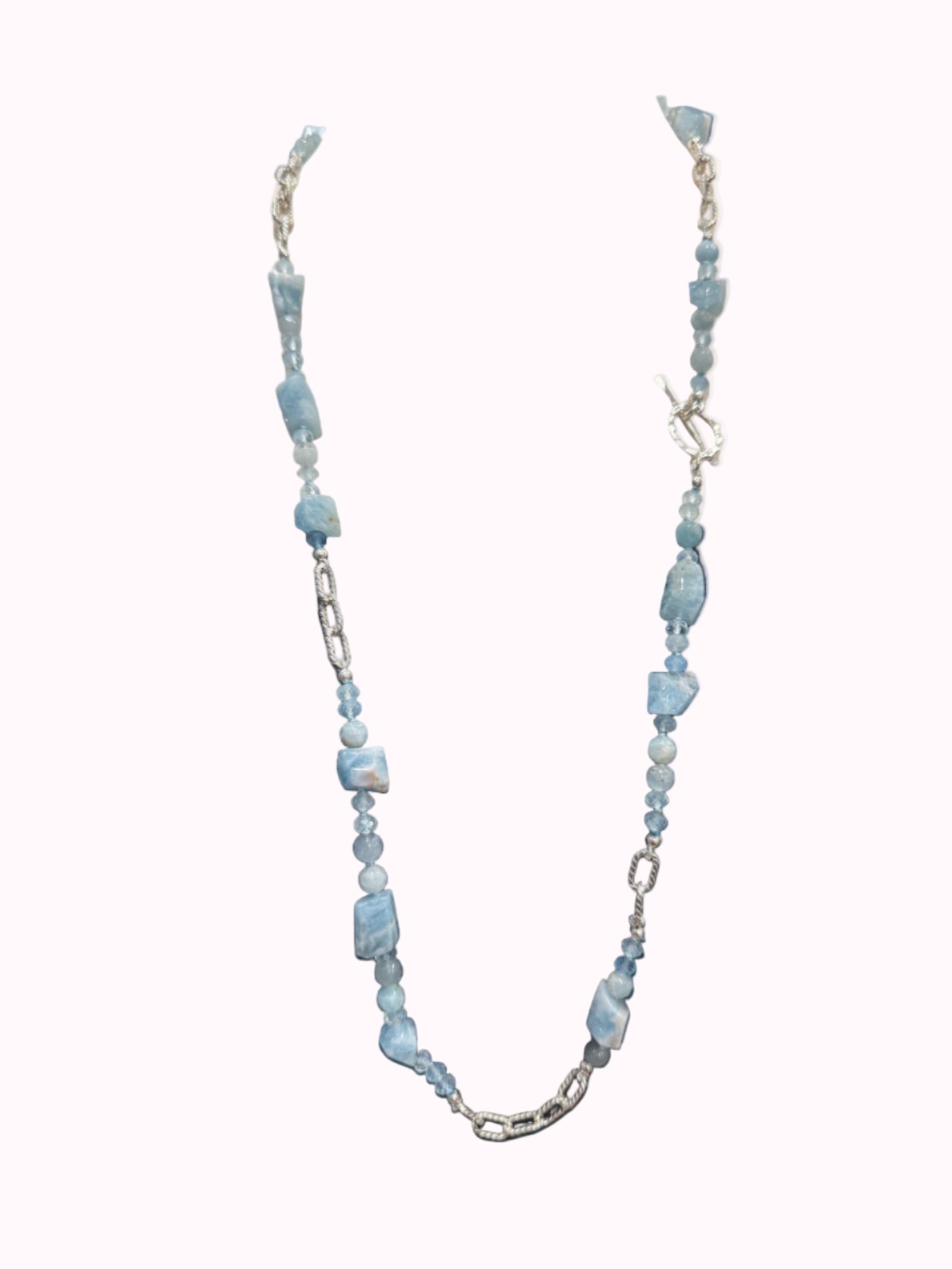 36" Blue Aquamarine & Sterling Silver Chain Necklace | Ulka Rocks