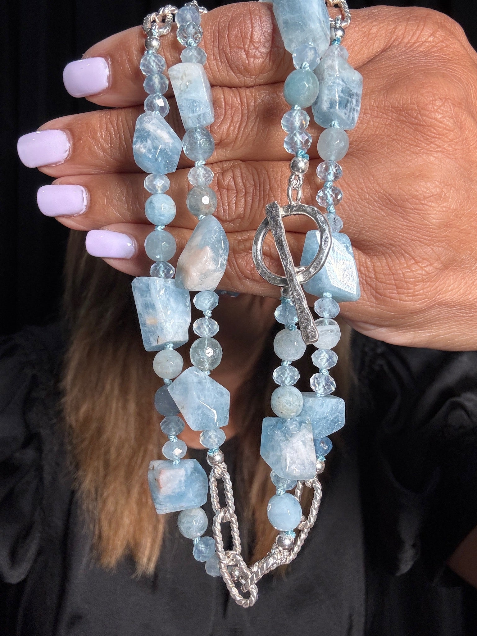 36" Blue Aquamarine & Sterling Silver Chain Necklace | Ulka Rocks