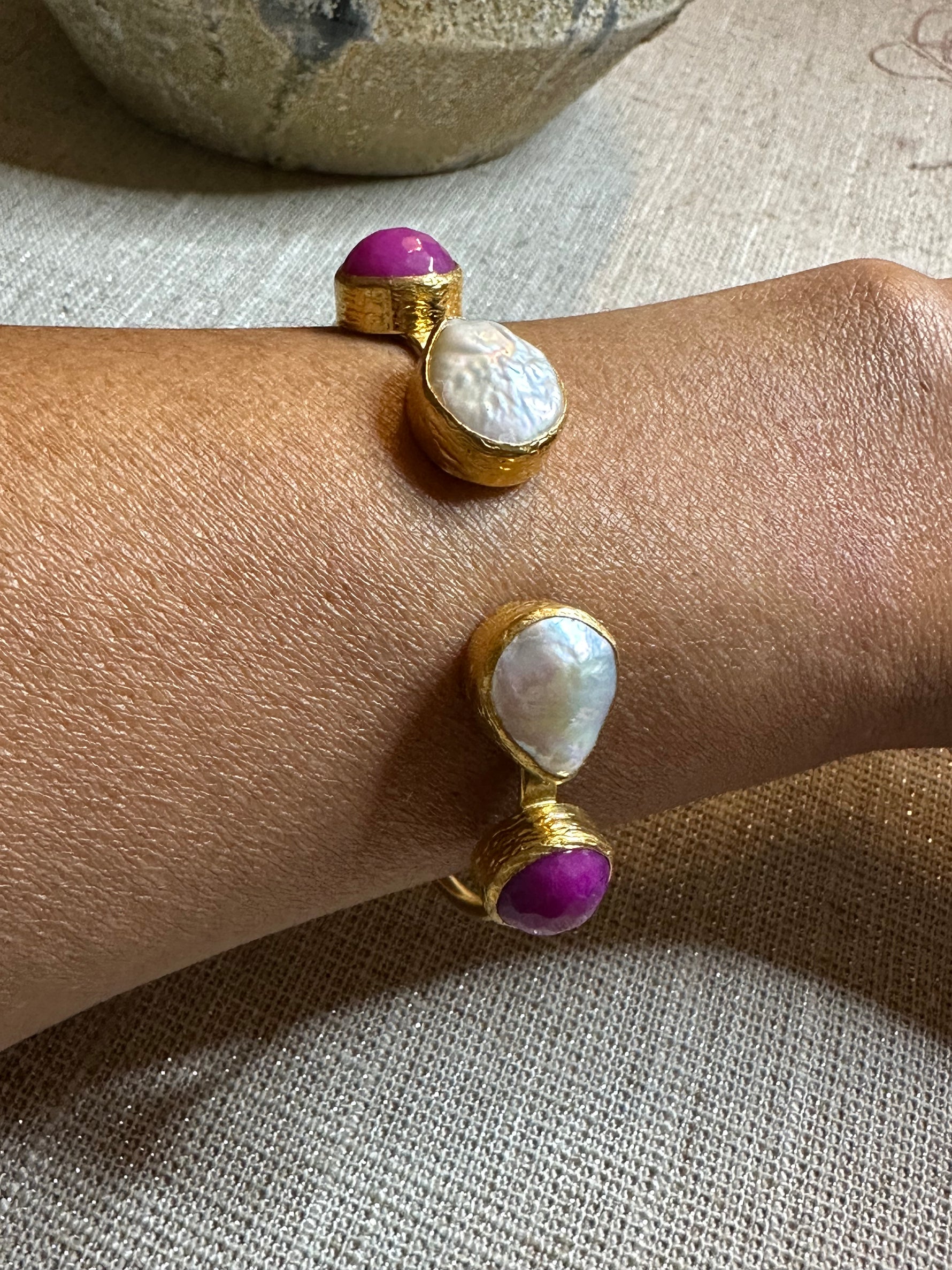 Red Pearl and Ruby Cuff | Ulka Rocks