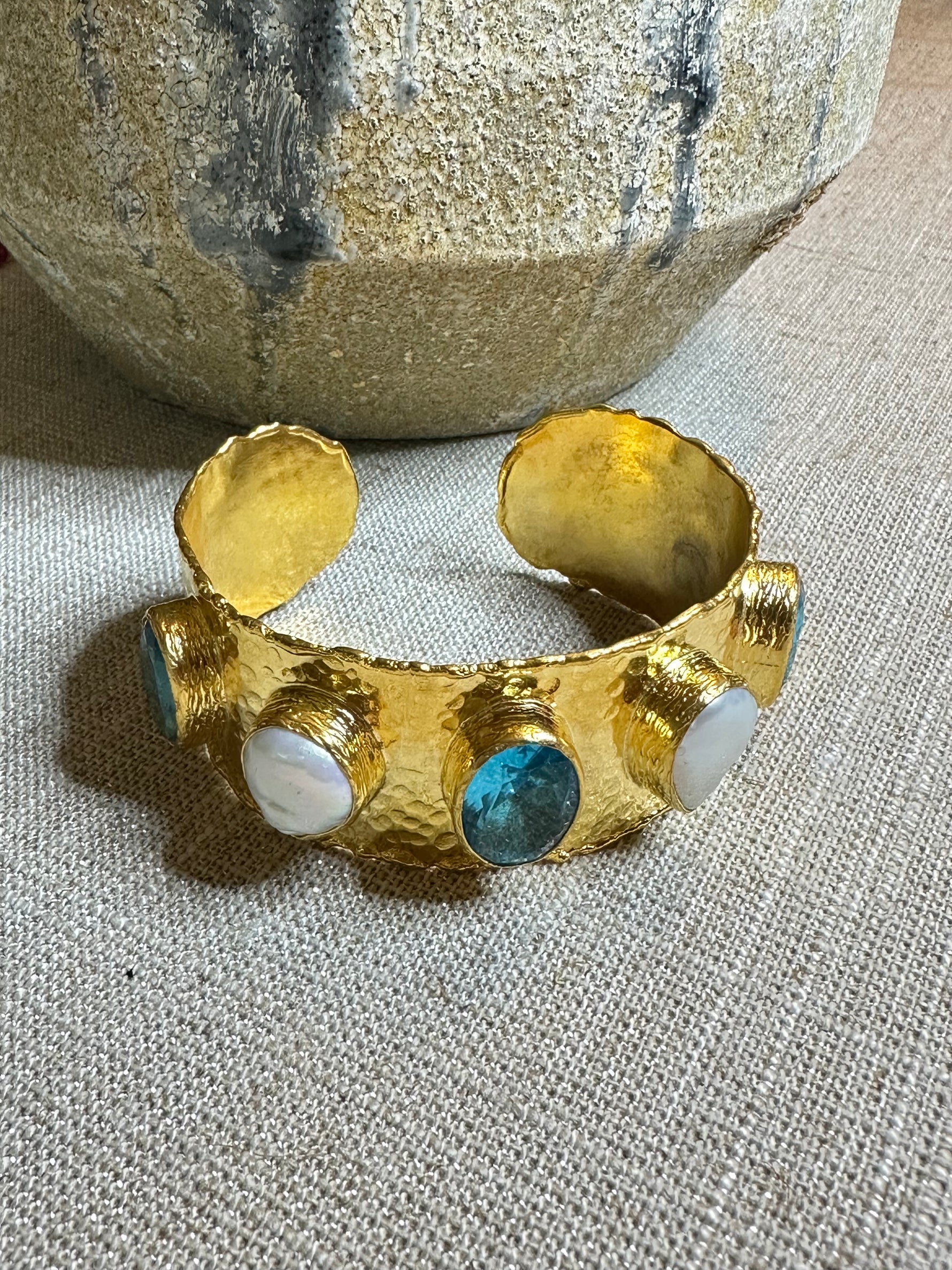 Pearl and Blue Quartz Cuff | Ulka Rocks