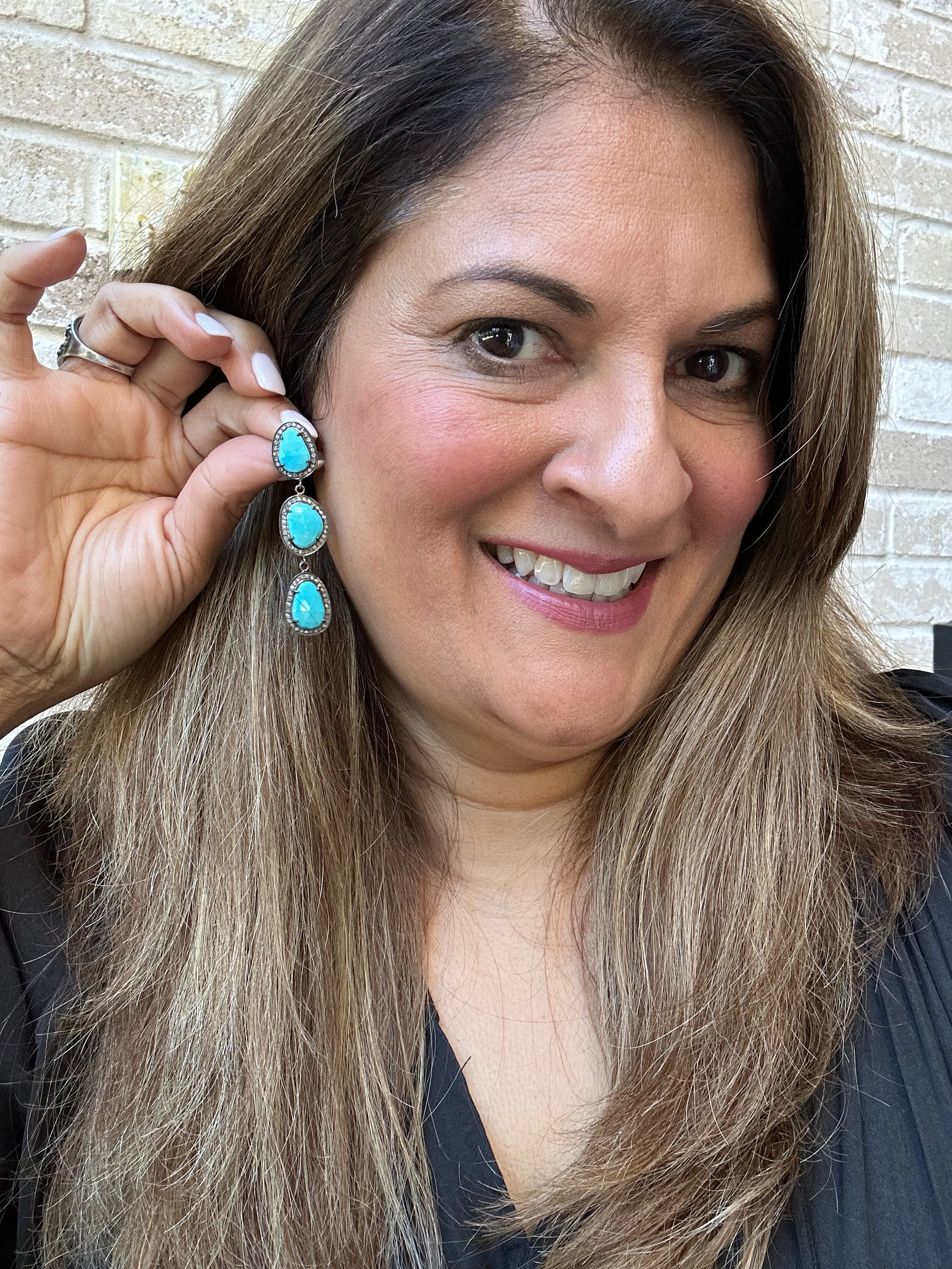 Sleeping Beauty Blue Turquoise and Diamond Drop Earrings | Ulka Rocks