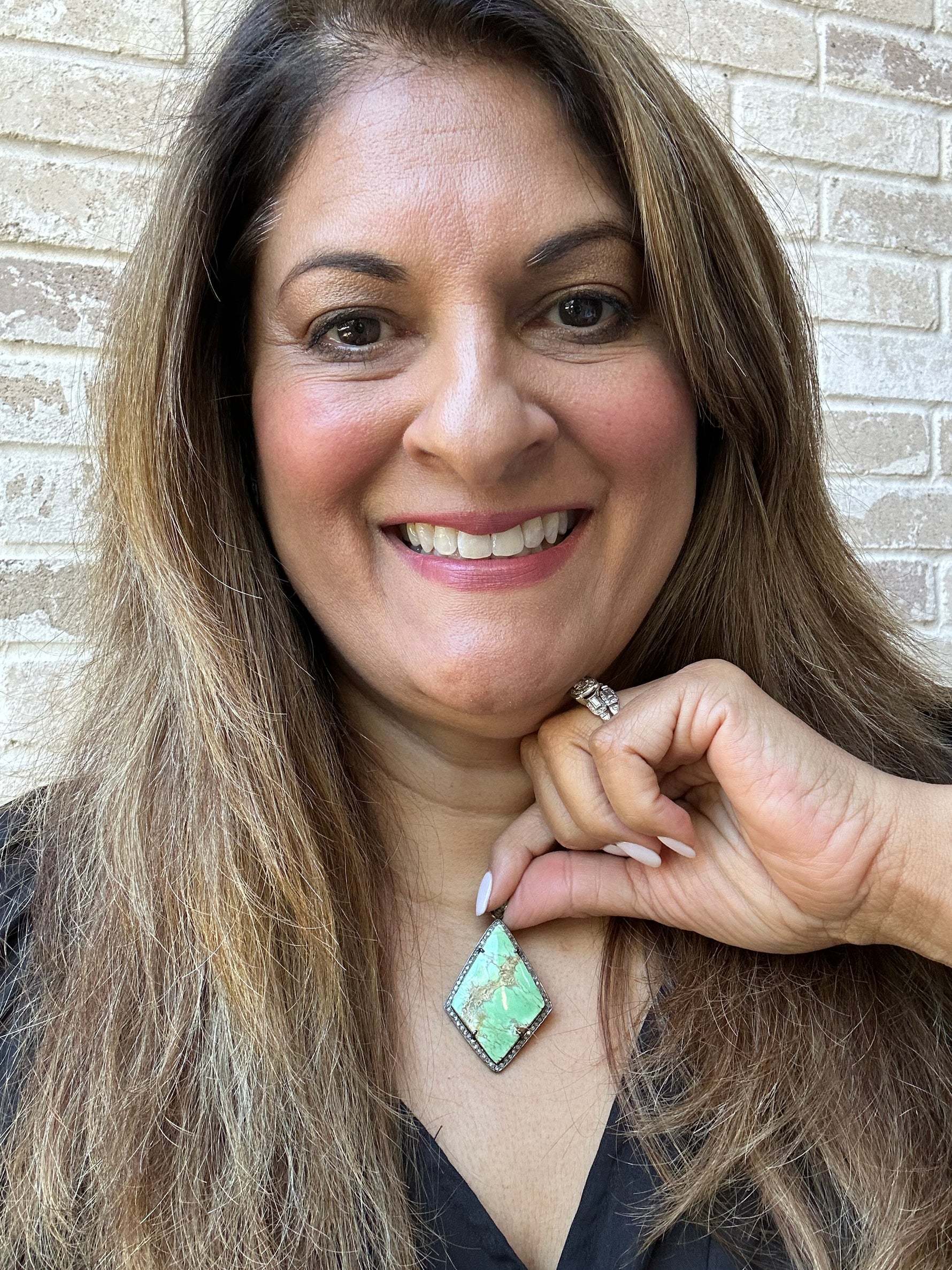 Light Green Variscite Silver Diamond Pendant | Ulka Rocks