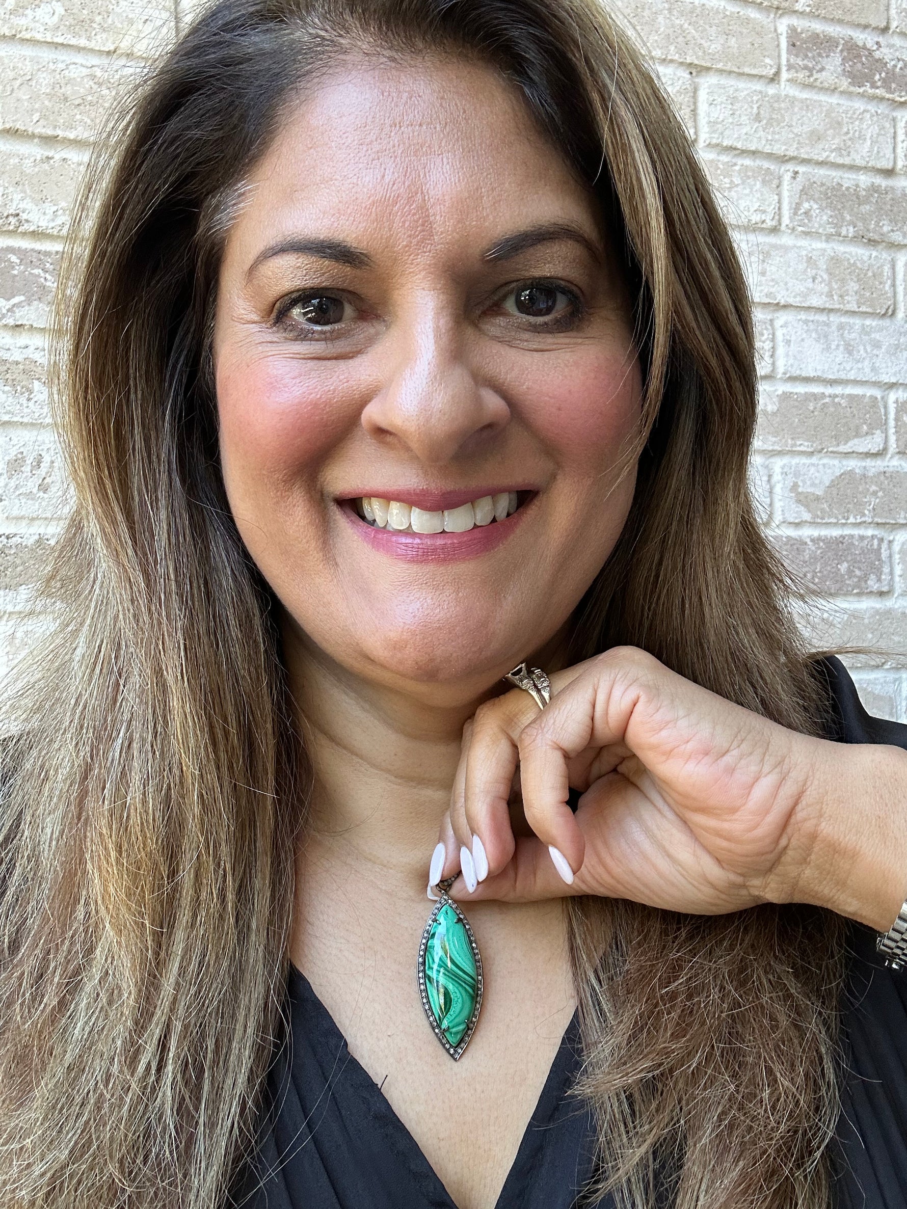 Green Malachite Silver Diamond Pendant | Ulka Rocks