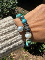 Green Chrysocolla Diamond Pearl Stretch Bracelet | Ulka Rocks