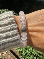 Rose Pink Quartz Stretch Bracelet with Diamond Accent | Ulka Rocks