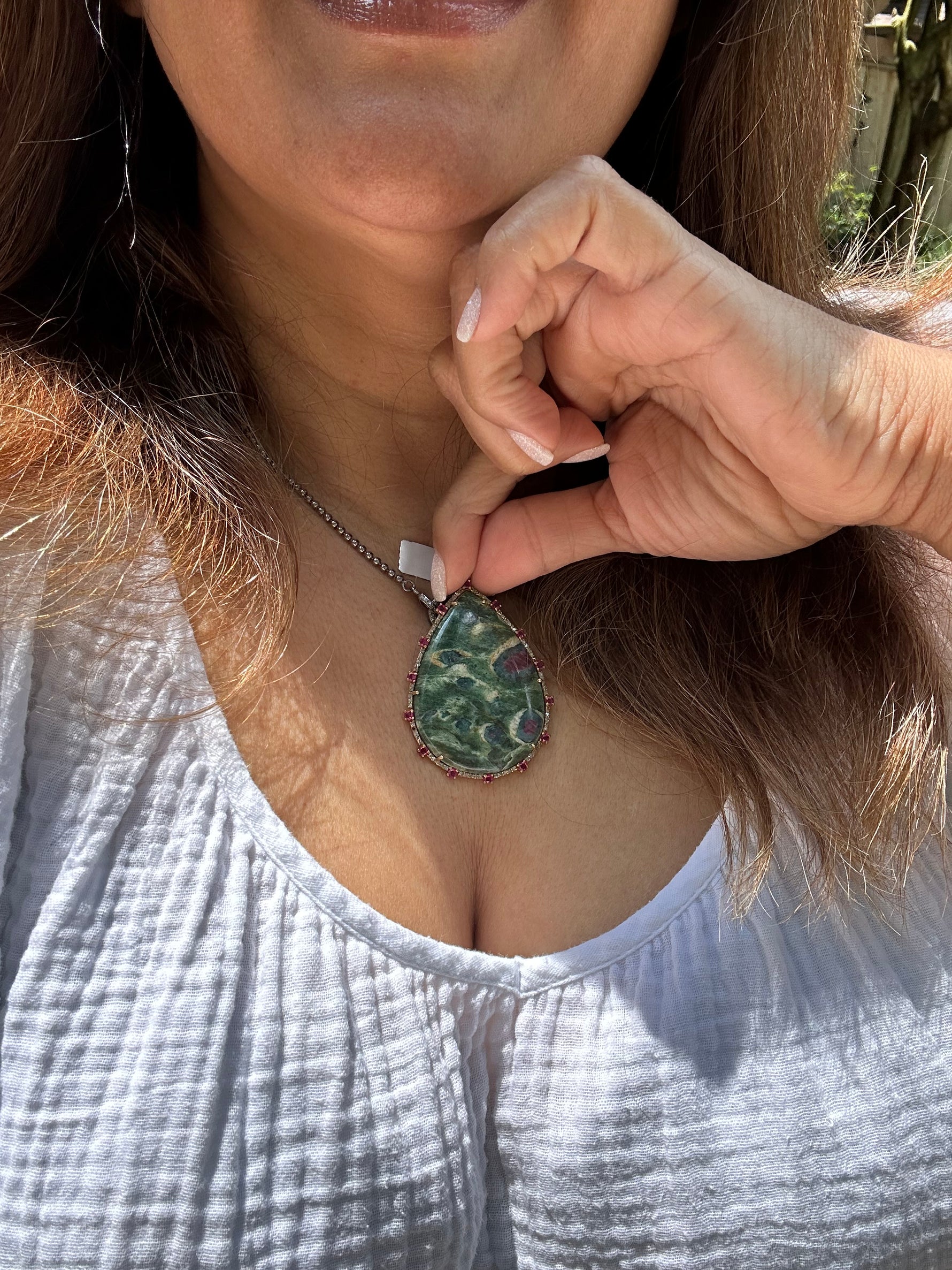 Pink Ruby Zoisite Necklace and Pendant Set | Ulka Rocks
