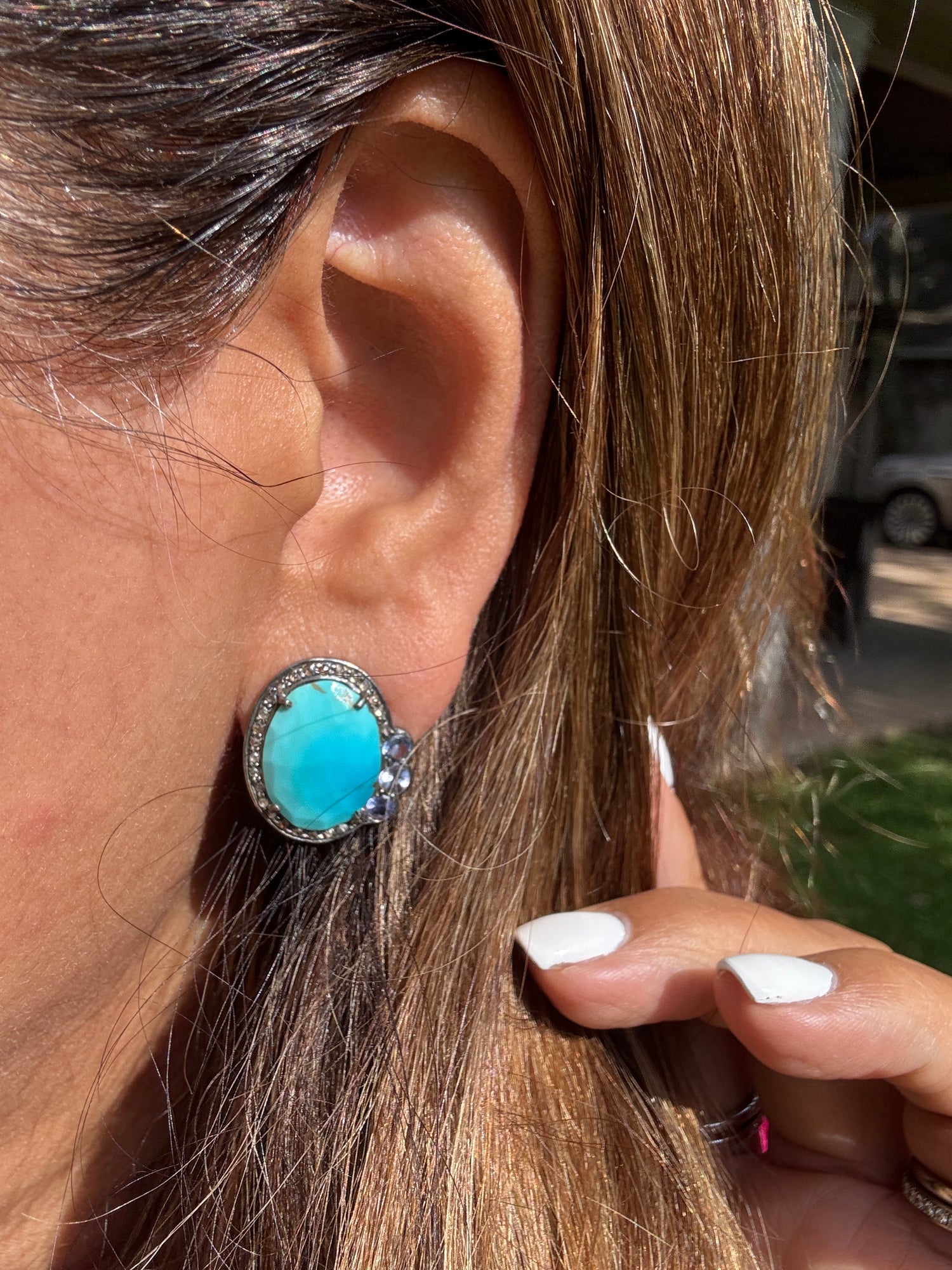 Sleeping Beauty Blue Turquoise and Tanzanite Statement Earrings | Ulka Rocks