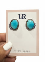 Sleeping Beauty Blue Turquoise and Tanzanite Statement Earrings | Ulka Rocks