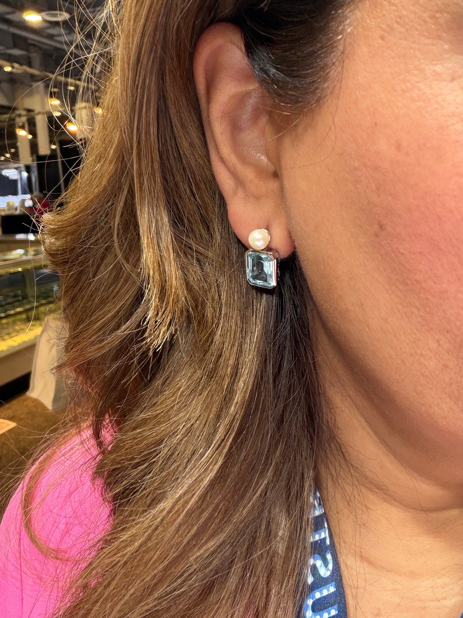 Sterling Silver Earrings With Topaz And Pearl