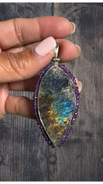 Raw Labradorite and Purple Amethyst Sterling Silver Pendants | Ulka Rocks