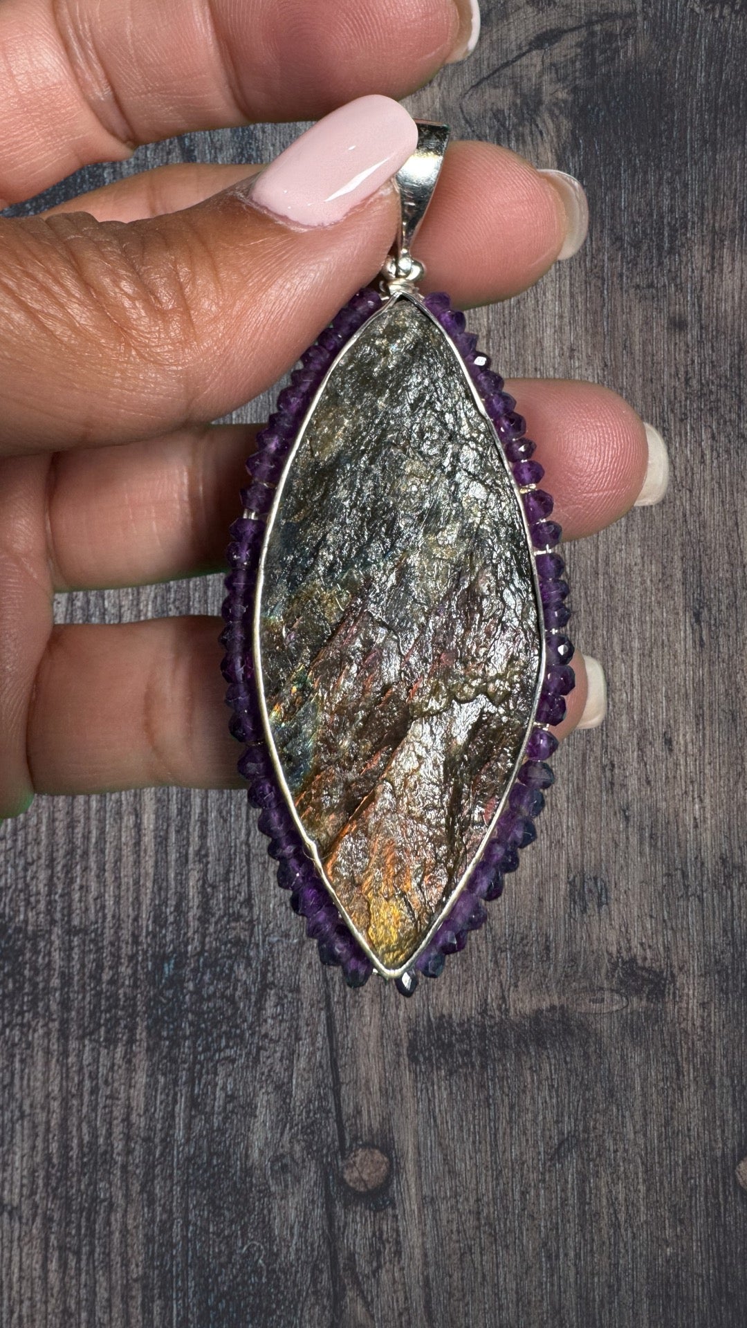 Raw Labradorite and Purple Amethyst Sterling Silver Pendants | Ulka Rocks