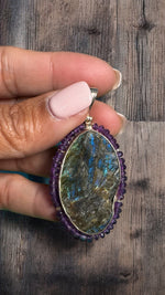 Raw Labradorite and Purple Amethyst Sterling Silver Pendants | Ulka Rocks