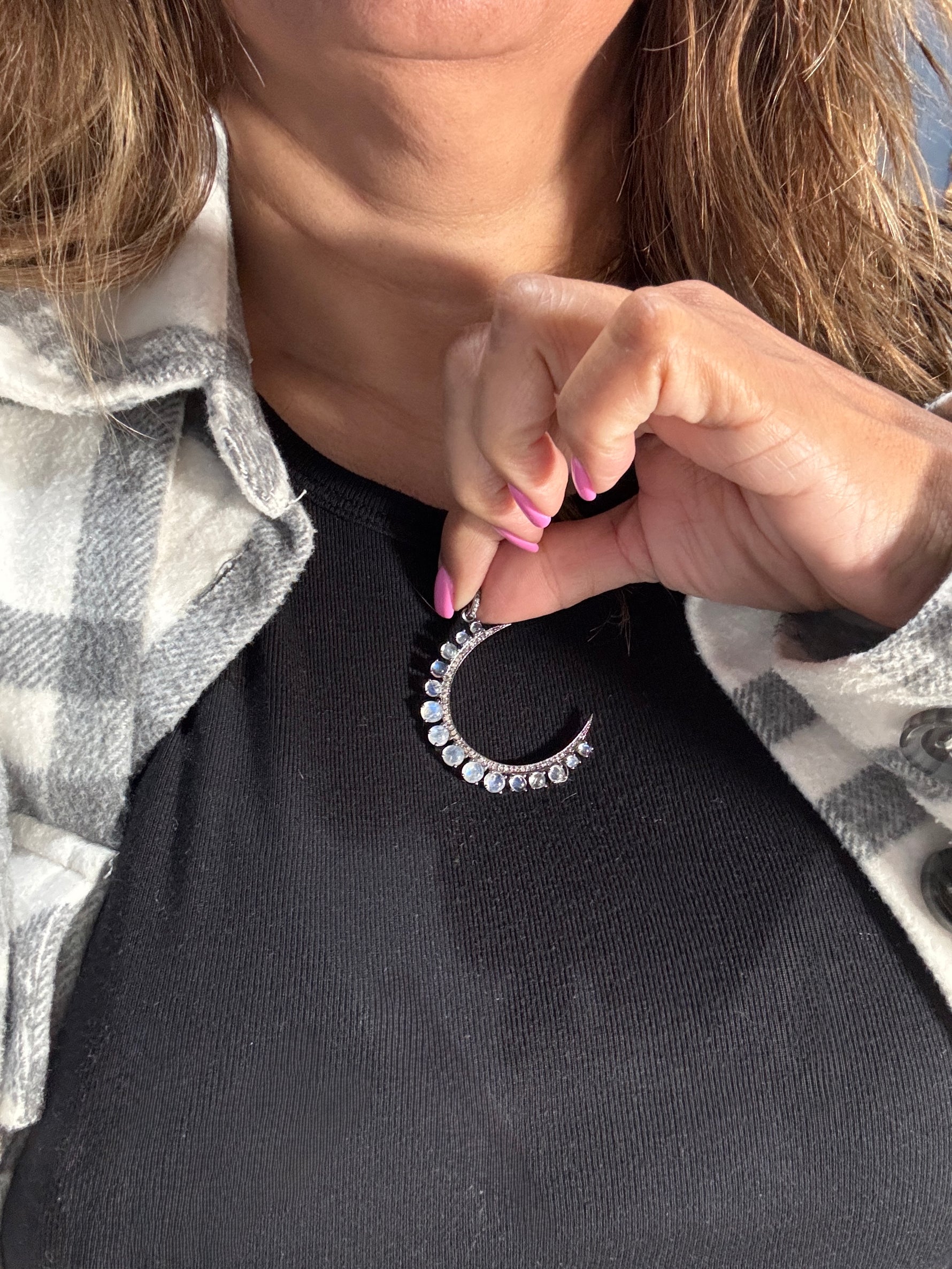 Moonstone Diamond Moon Pendant | Ulka Rocks