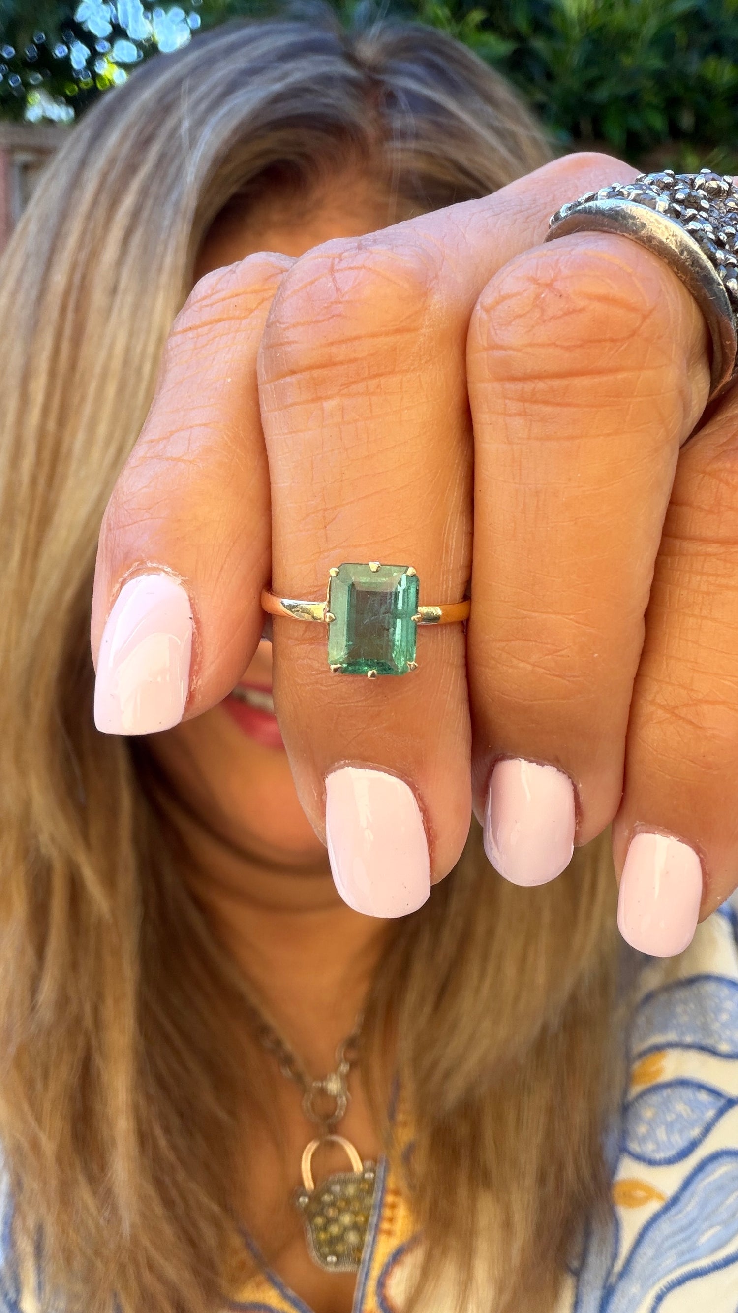 14k Yellow Gold Ring With Emerald Size 6 - can be resized