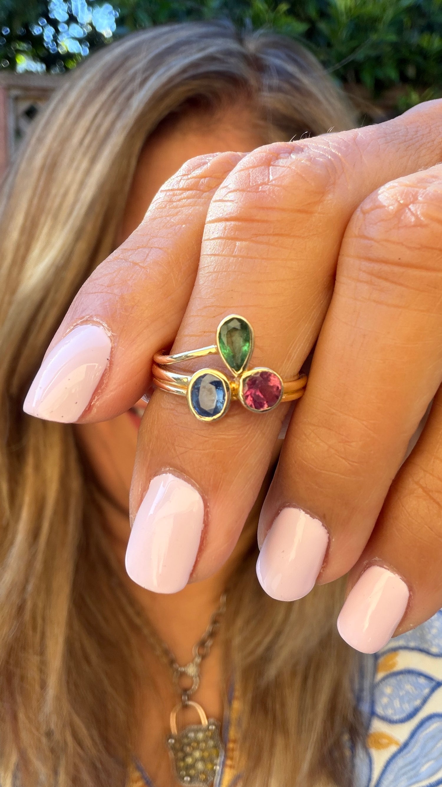 14k Yellow Gold Ring With Tourmaline And Sapphire Size 6.5