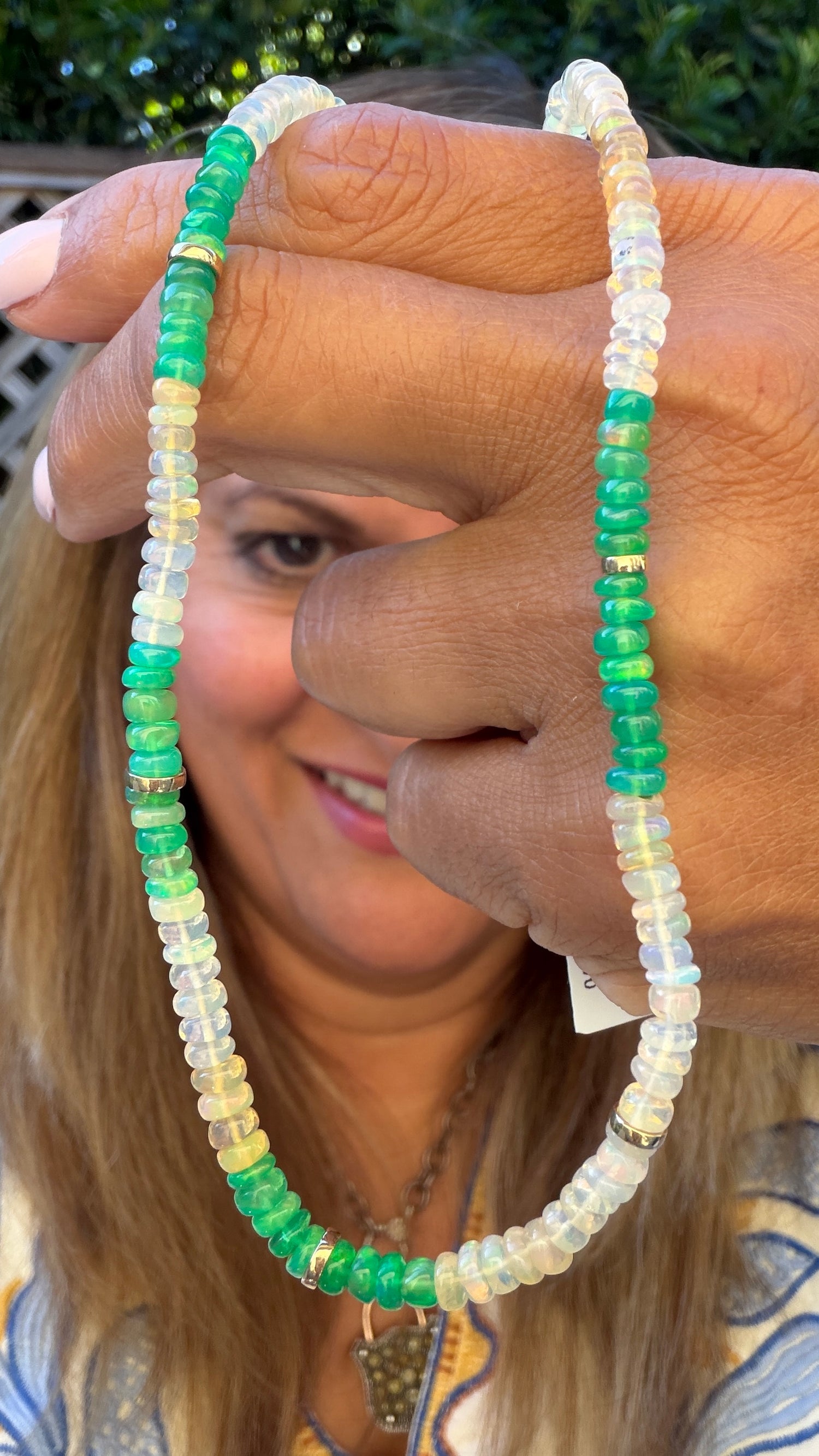 14k Yellow Gold Necklace With Ethiopian Opal 15 - 16.5 inches