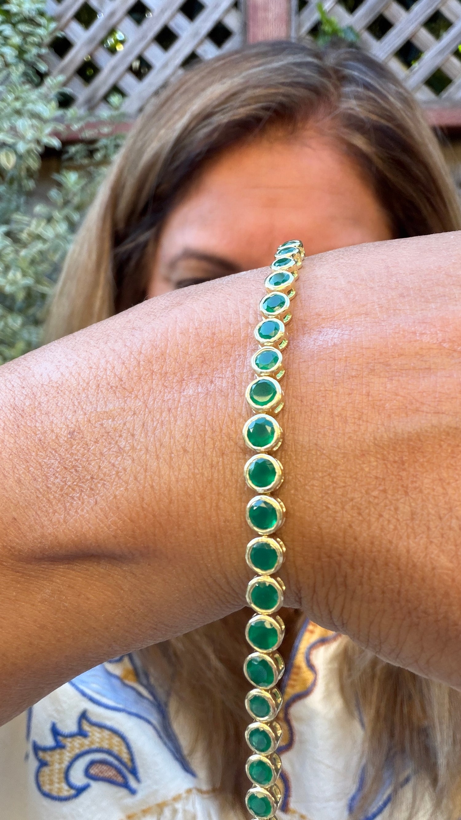 Gold Micron Bracelet With Green Onyx 7 inches