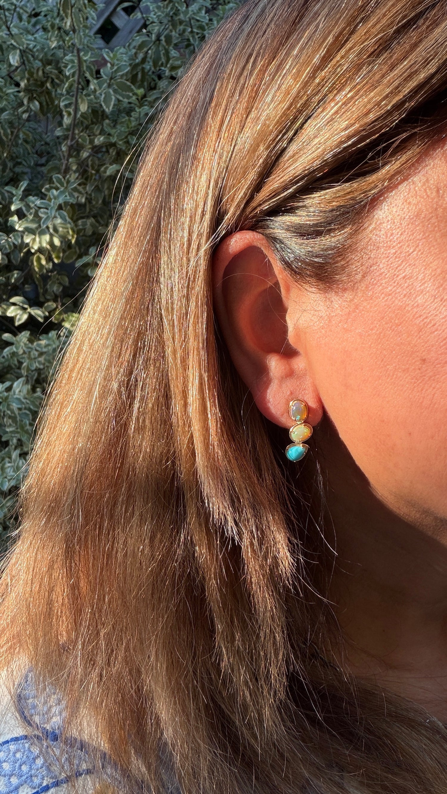 14k Yellow Gold Earrings With Ethiopian Opal And Sleeping Beauty Turquoise