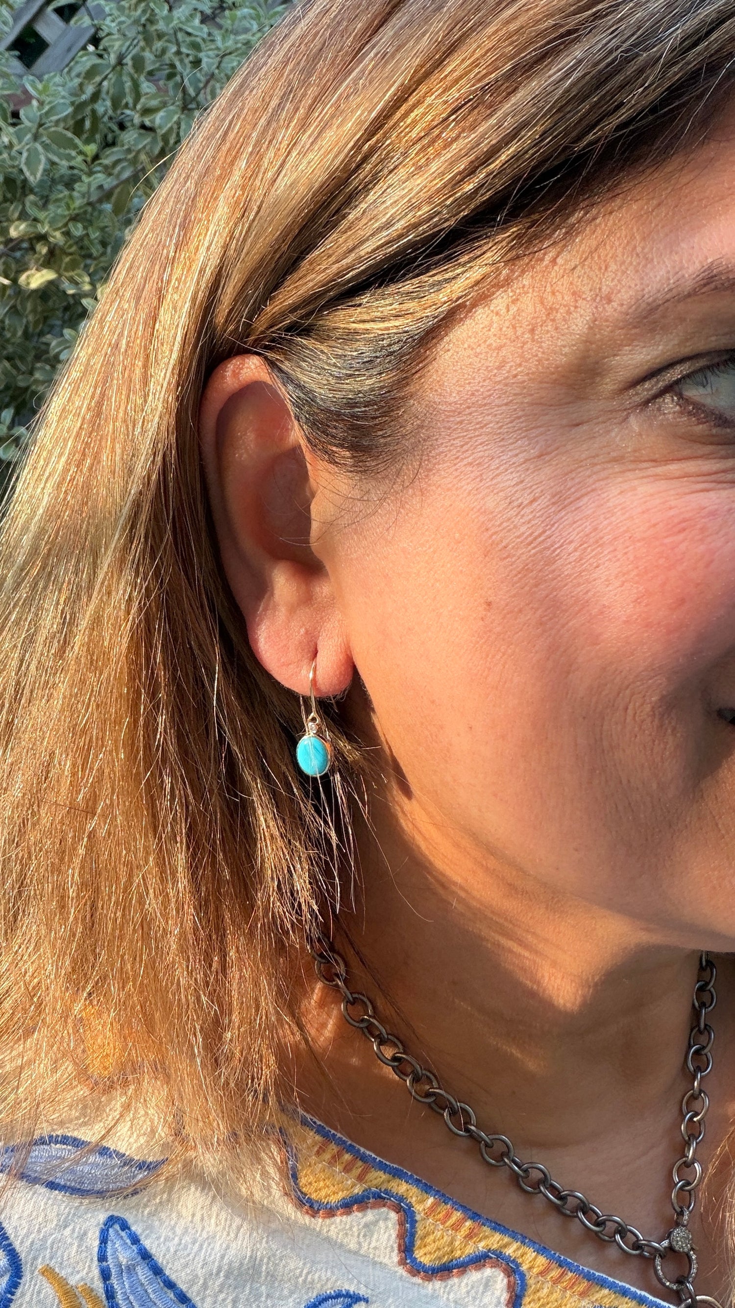 14k Yellow Gold Earrings With Sleeping Beauty Turquoise