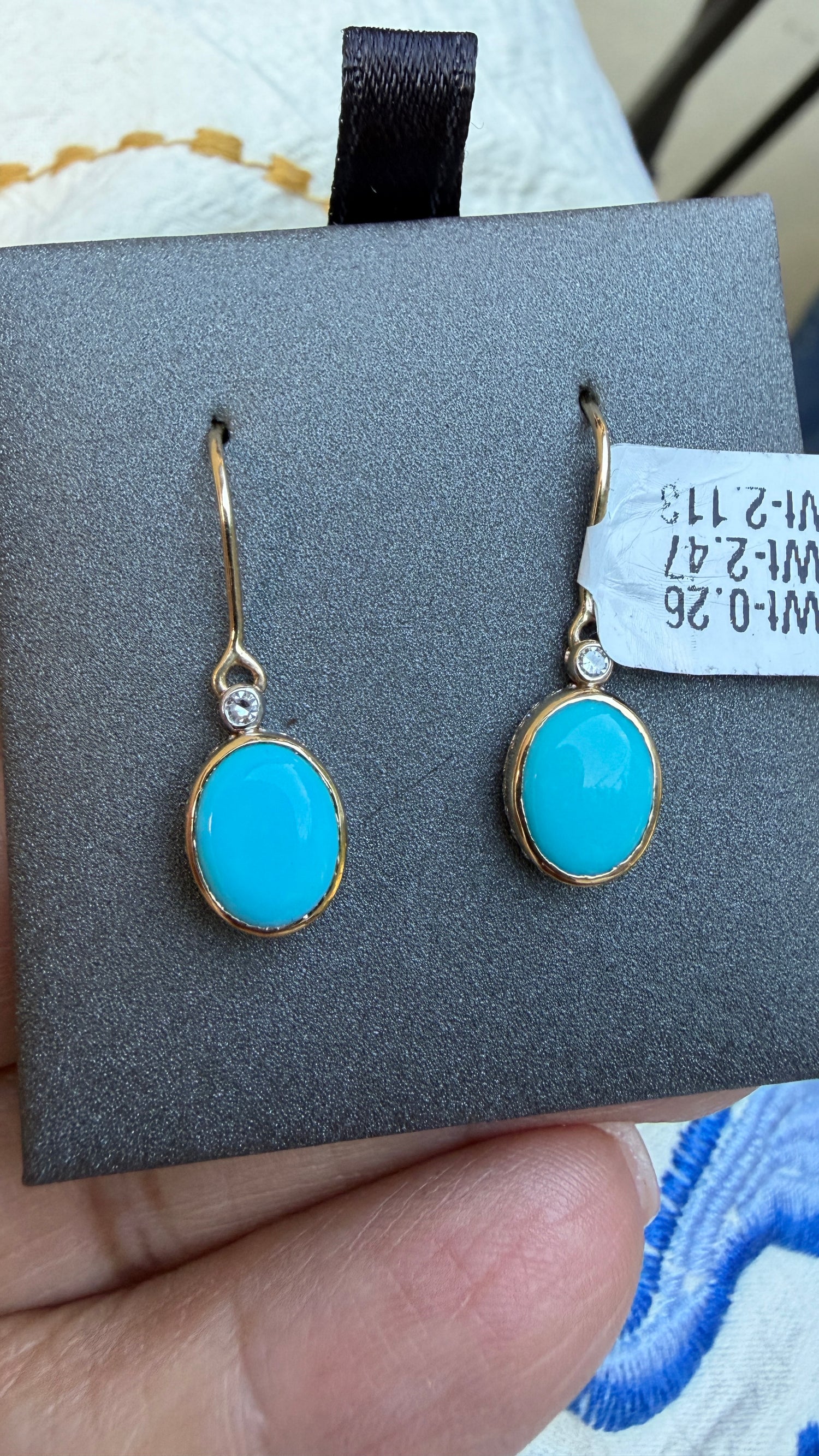 14k Yellow Gold Earrings With Sleeping Beauty Turquoise