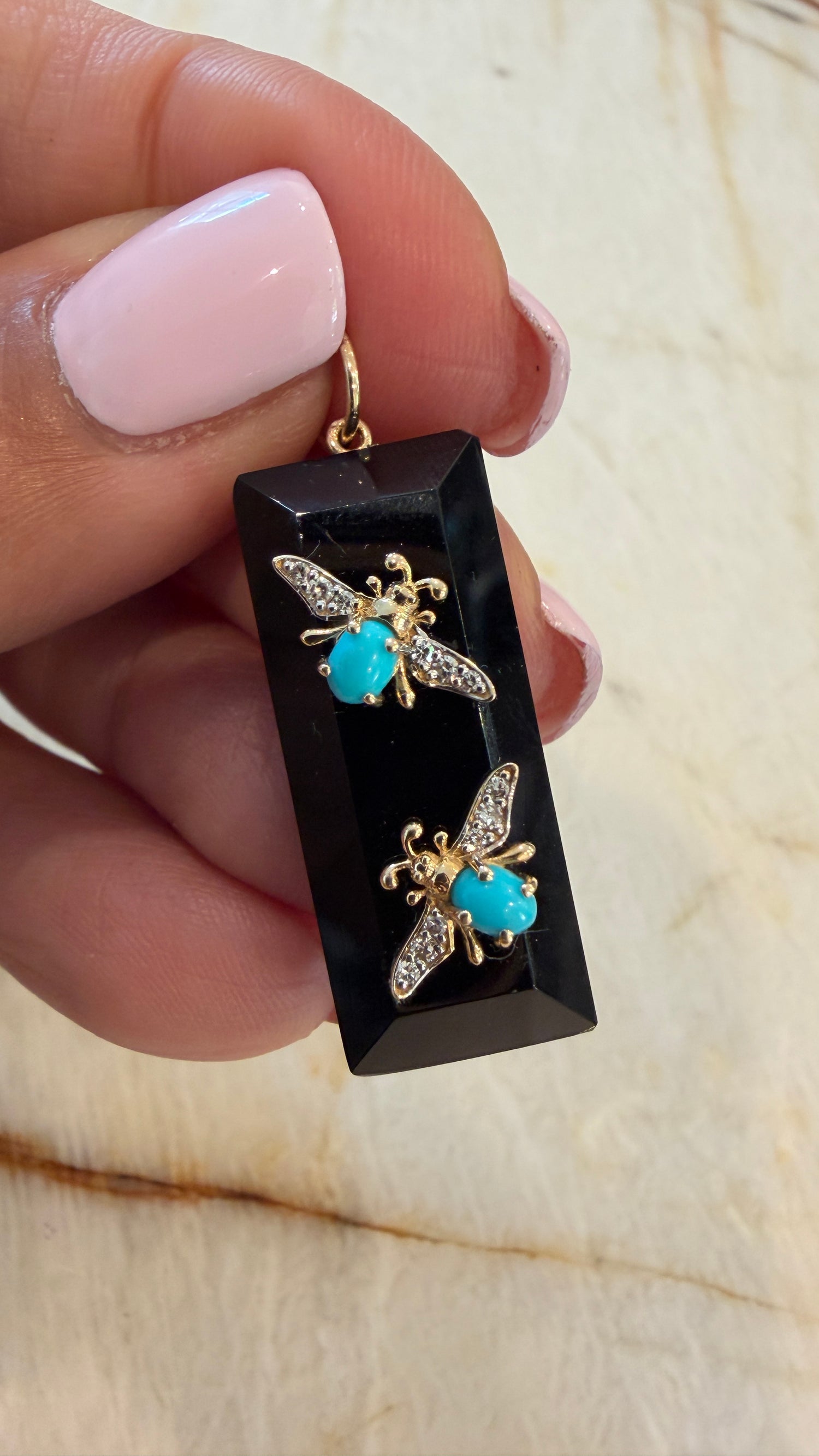 14k Yellow Gold Pendant With Onyx And Sleeping Beauty Turquoise