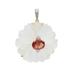 Carved rock crystal flower pendant with pink tourmaline and diamond accents in 18K gold | Ulka Rocks