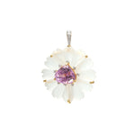 Carved Crystal Flower Pendant with Kunzite and Diamond in 18K Gold