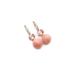 Pink opal bead drop earrings with pink tourmaline and pavé diamond hoops in 18K gold | Ulka Rocks
