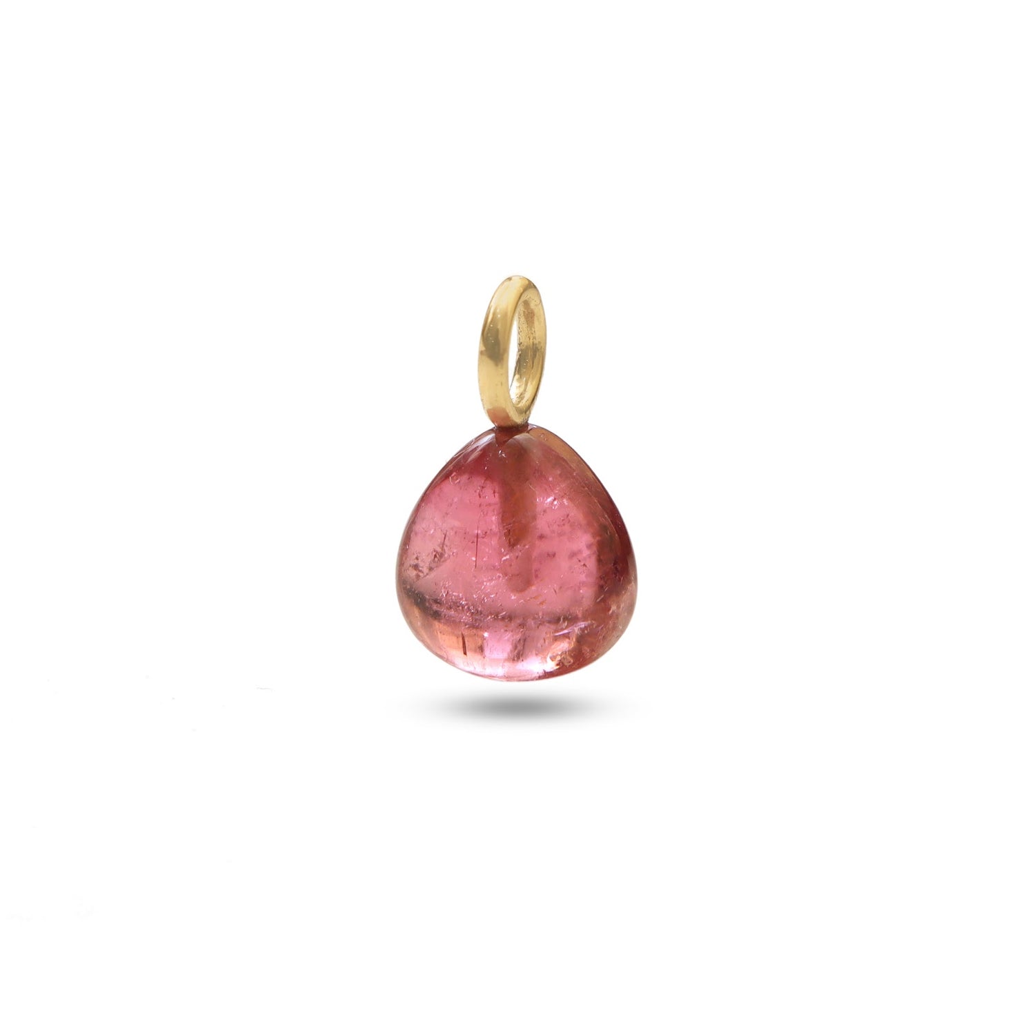 Pink tourmaline cabochon drop pendant in 14K gold | Ulka Rocks