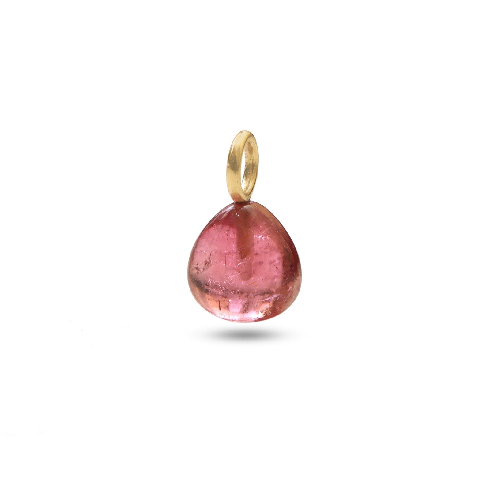 Pink tourmaline cabochon drop pendant in 14K gold | Ulka Rocks