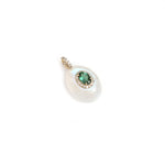 Oval pearl pendant with emerald and diamond halo in 14K gold | Ulka Rocks