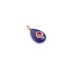 Tanzanite cabochon drop pendant with pink tourmaline and diamond halo in 14K gold | Ulka Rocks