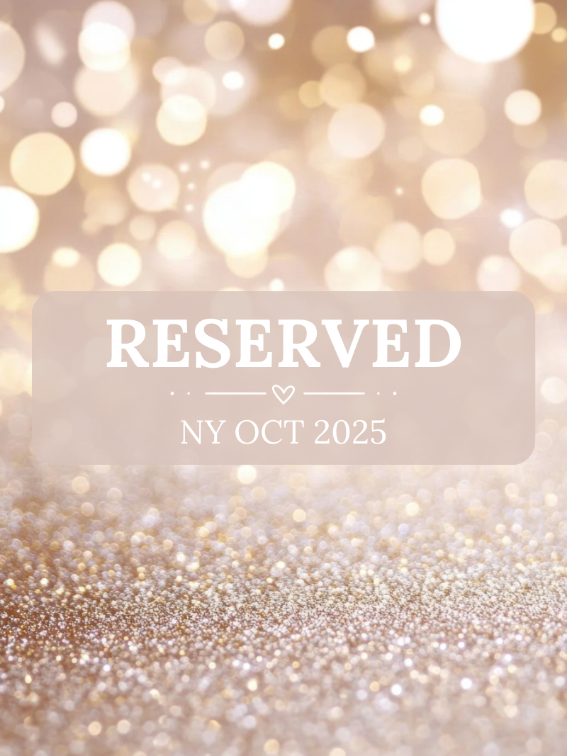 Reserved sign with 'NY OCT 2025' on a glittery background