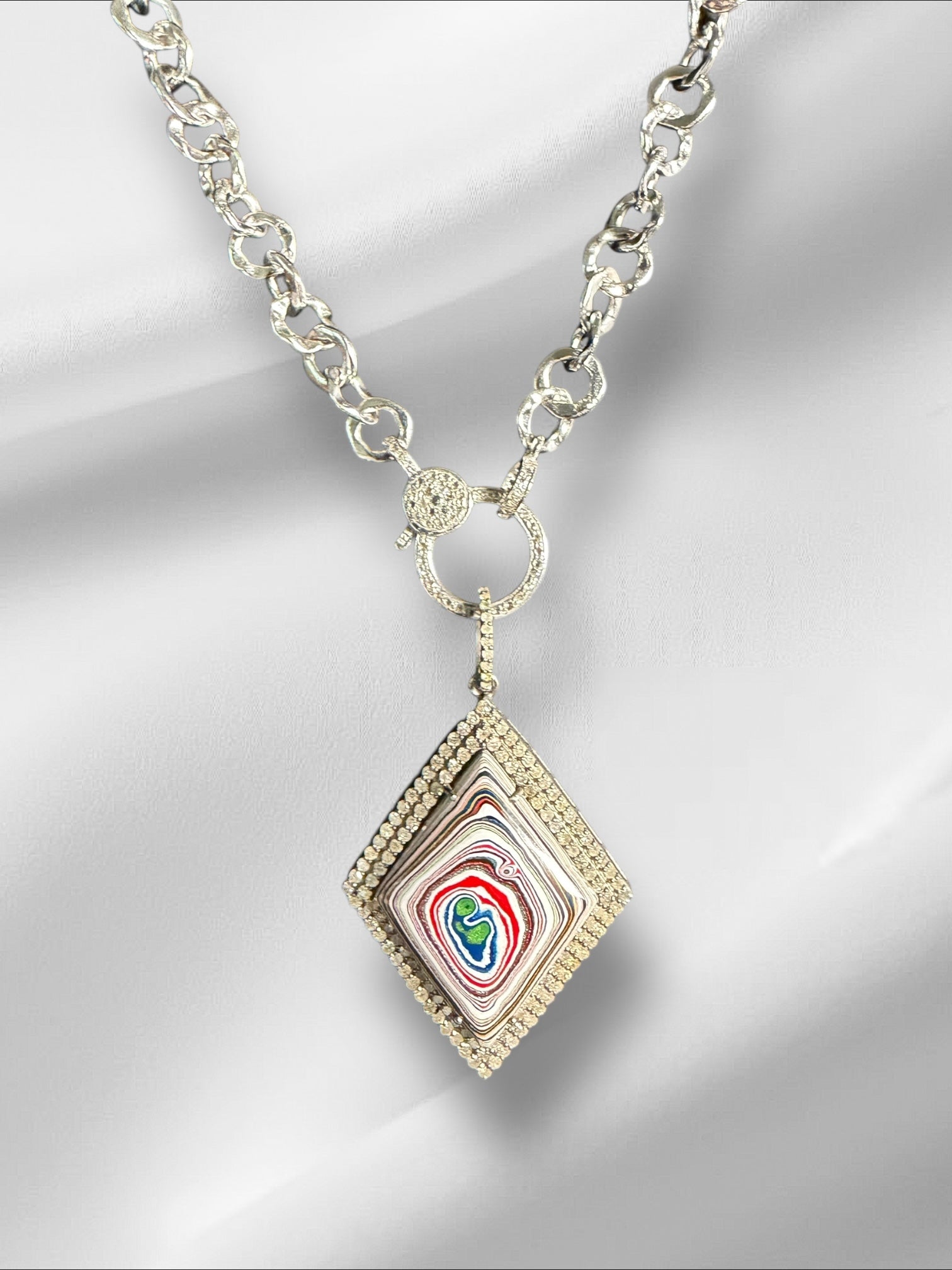 Limited Edition Red Fordite Diamond Pendant | Ulka Rocks