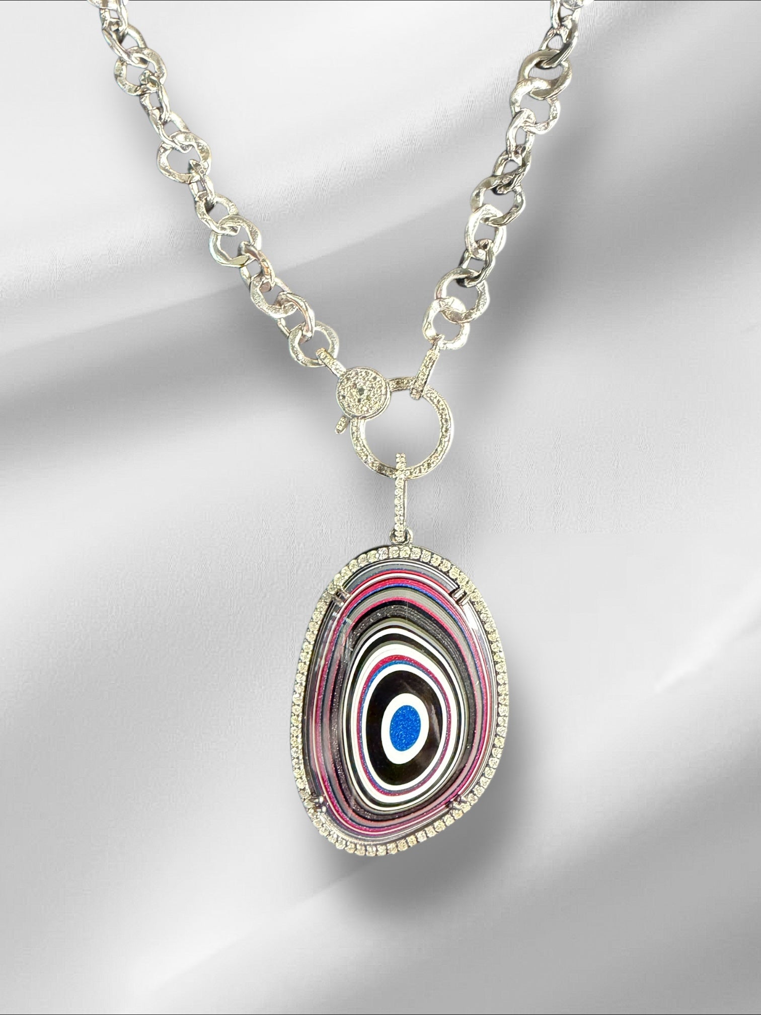 Limited Edition Rainbow Fordite Diamond Pendant | Ulka Rocks