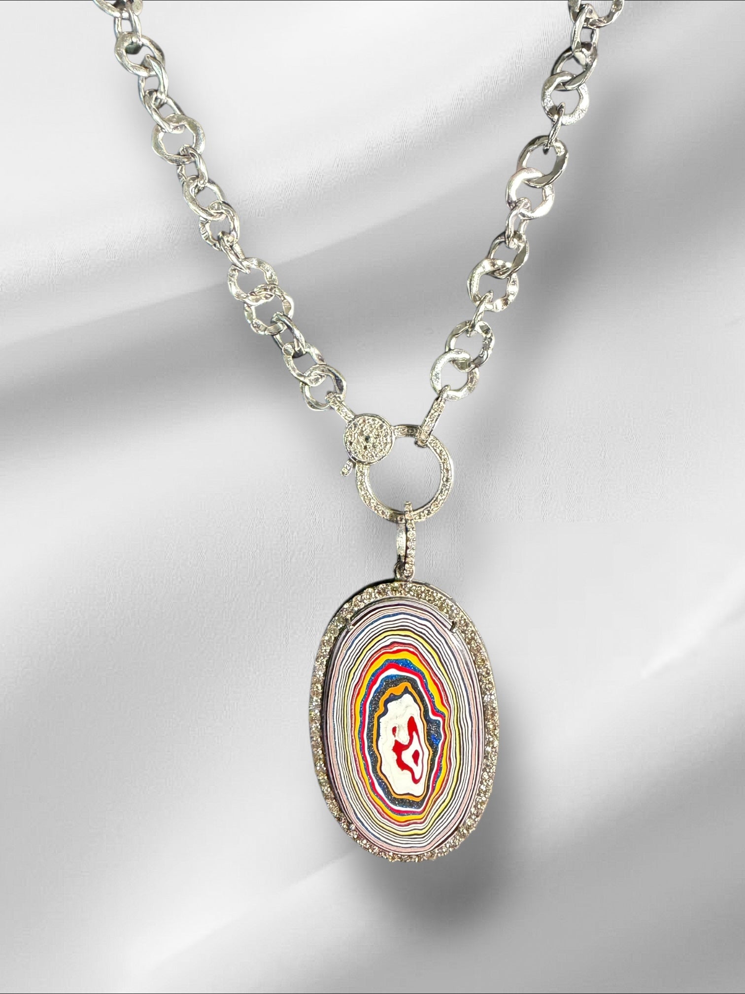Limited Edition Rainbow Fordite Diamond Pendant | Ulka Rocks