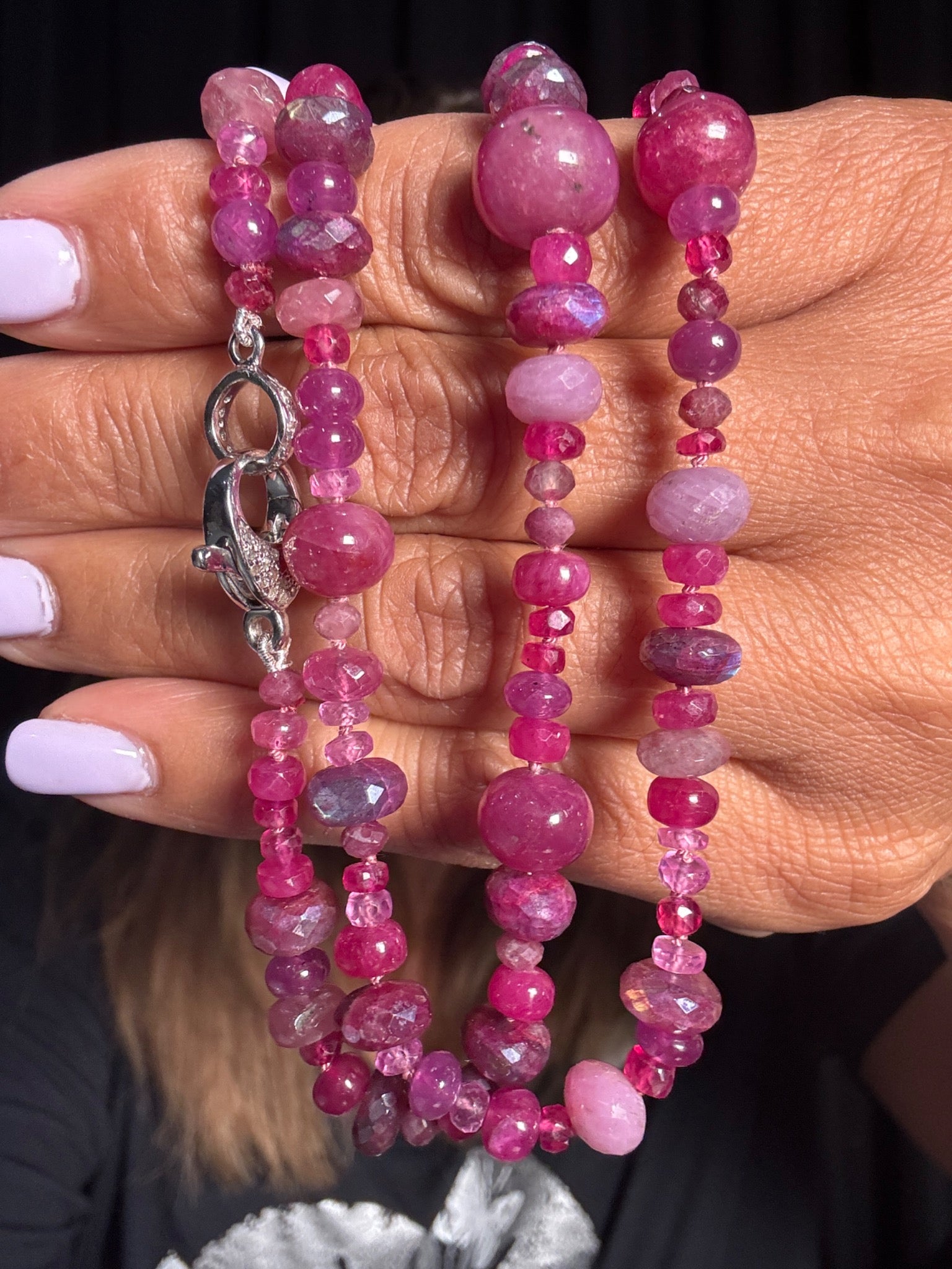 21" Ruby, Pink Sapphire & Red Labradorite Necklace | Ulka Rocks
