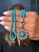 18" Blue Turquoise Necklace with Diamond Clasp & Starburst Turquoise and Rough Cut Diamond Pendant | Ulka Rocks