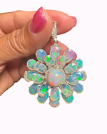 Ethiopian Opal Flower Pendant in Rhodium-plated Sterling Silver with Diamonds | Ulka Rocks
