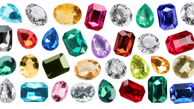 Colorful gemstones arranged to show color relationships